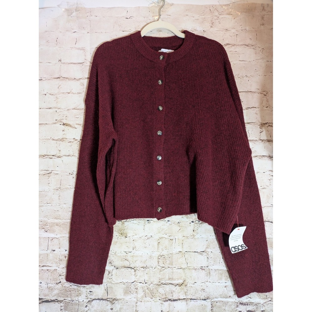 ASOS Burgundy Button-Front Knit Cardigan